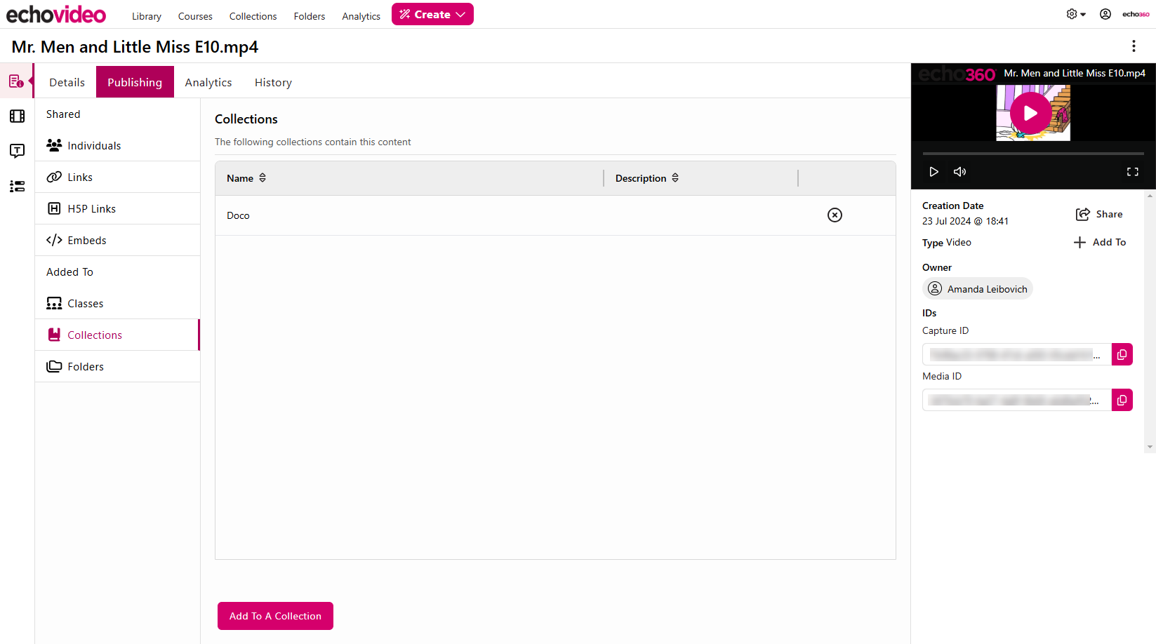 Collection list with selected collection from procedures now showing in the Collections share list as described