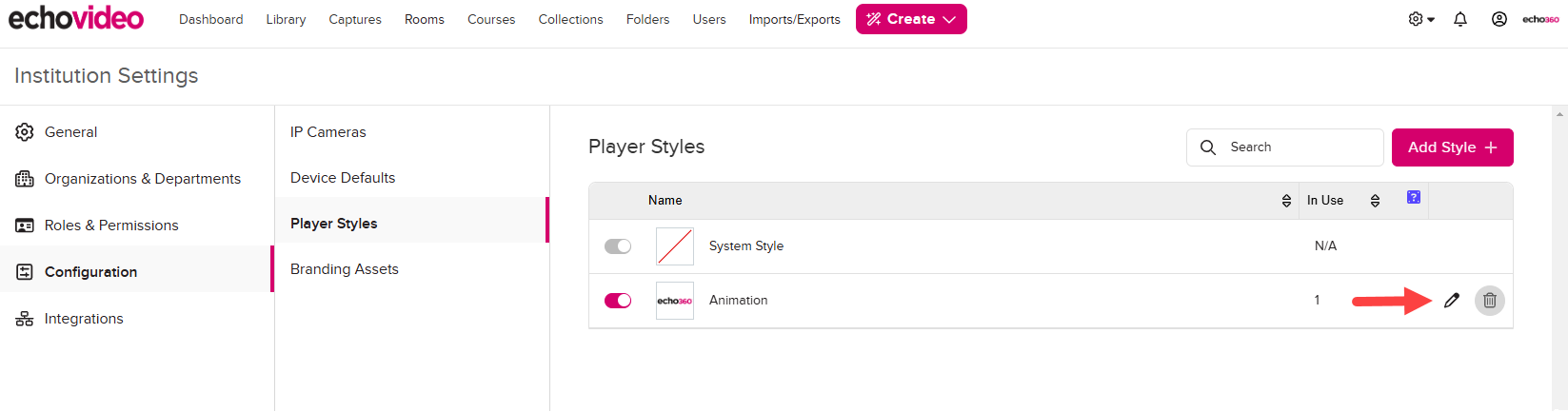 Player Styles shown with edit button identified