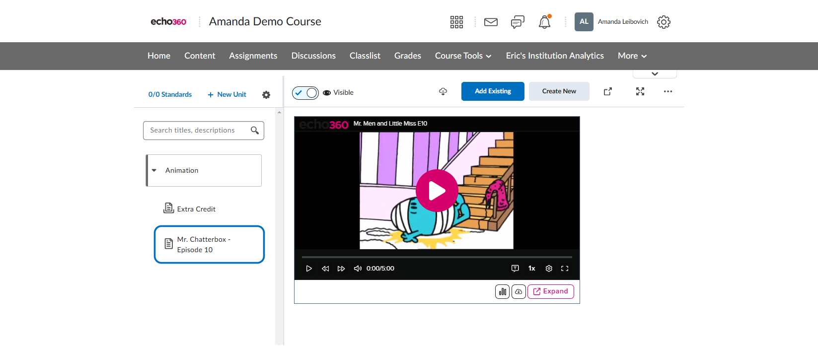 D2L Course Content with Embedded Video posted to content file page