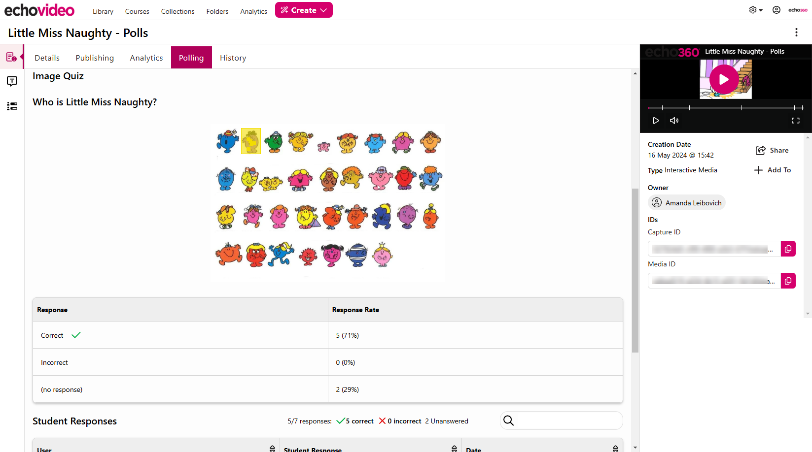 Image quiz poll with correct answer area and student response indicators shown as described