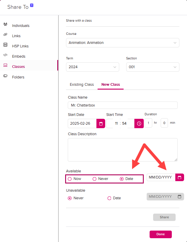 Availability Date selected with date field and calendar icon shown as active as described