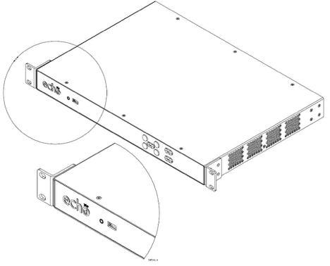 drawing of PRO device with properly installed front mounting brackets including zoomed in and zoomed out views