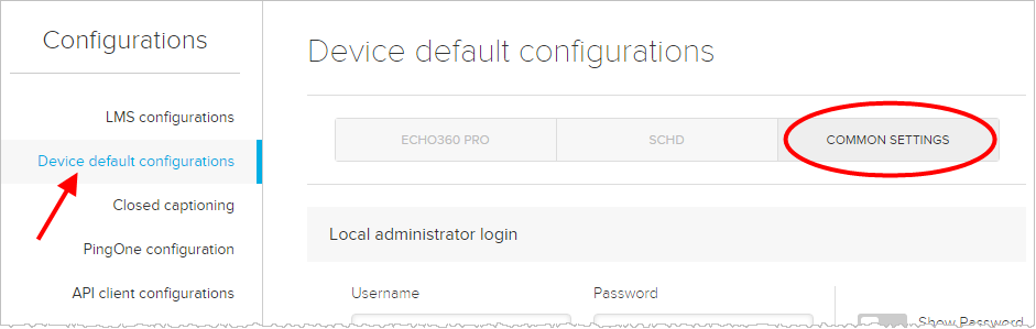 Device configuration page with common settings tab identified.