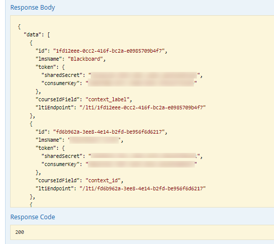 API Response to GET LMS Profiles call as described