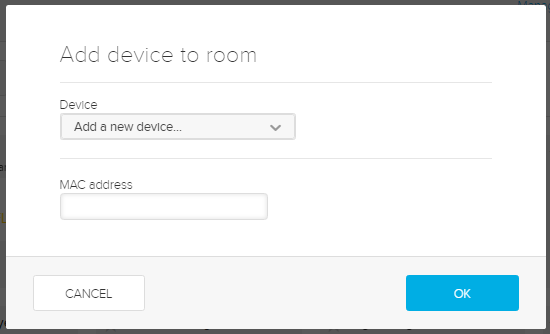 Add device dialog box with MAC address field for steps as described