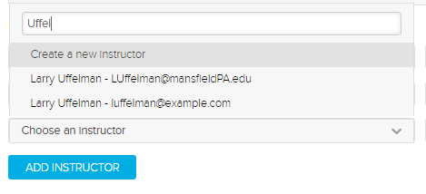 Select instructor list narrowed by name typed into search box as described