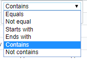 Top sections filter parameters list with options as described