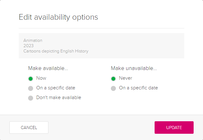 edit availability options dialog box for steps as described