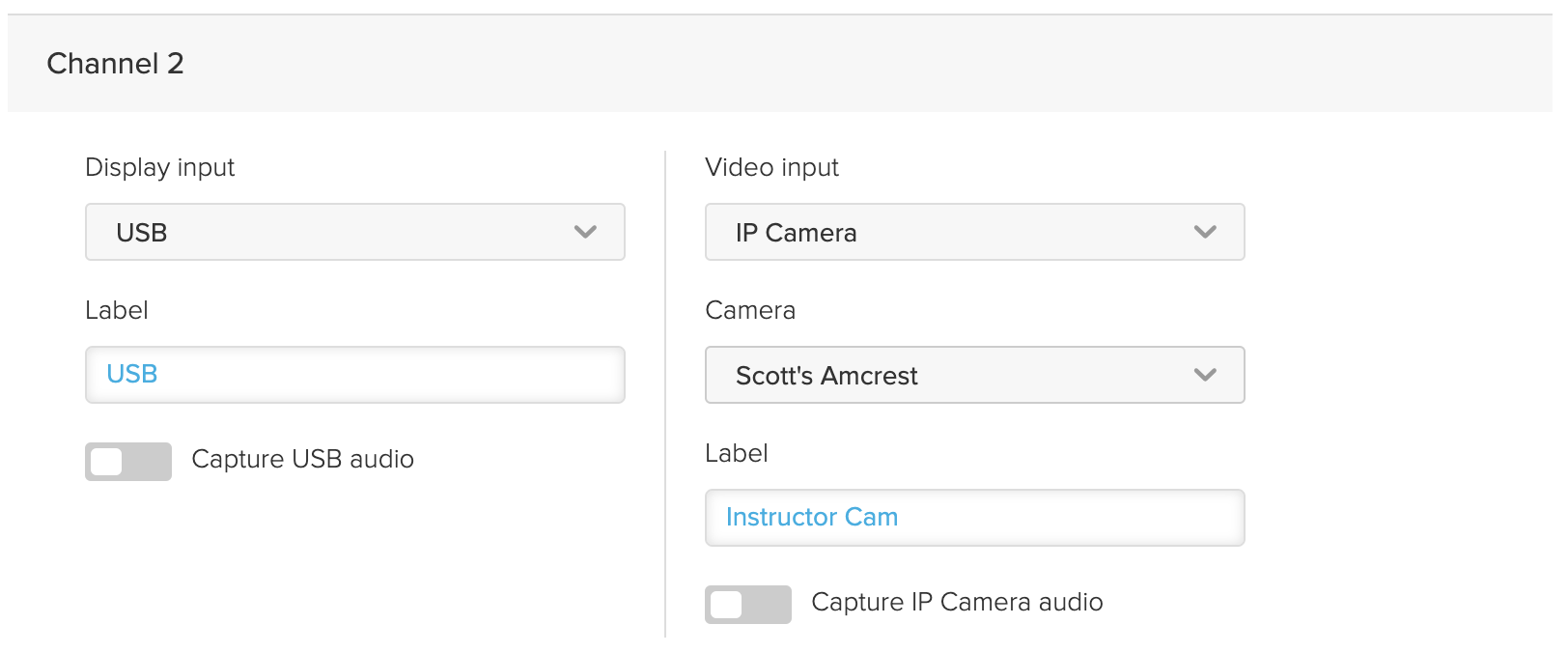 Pod Channel 2 configuration options