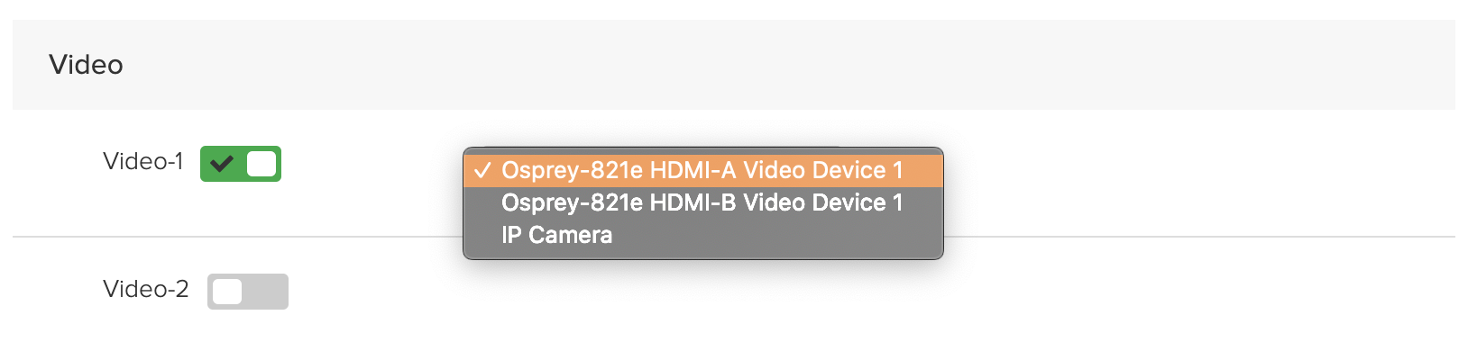 Video Room configuration selection showing Capture Card options