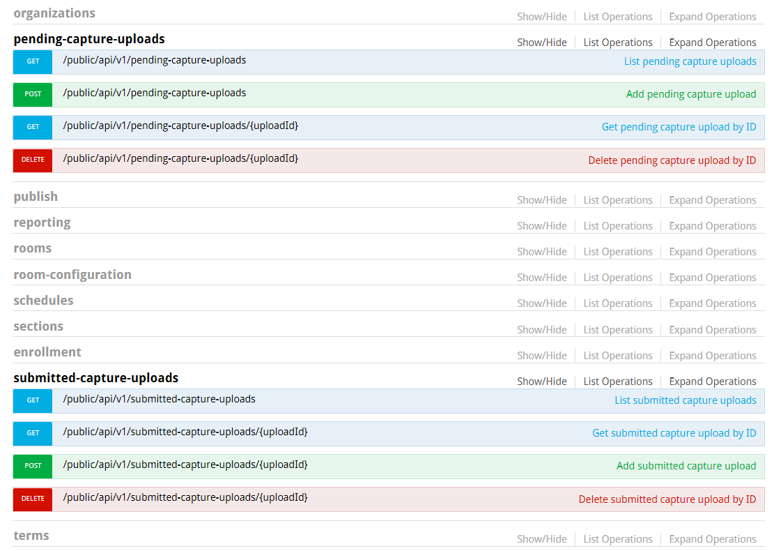 SwaggerDocs page showing new capture intake API endpoints as described