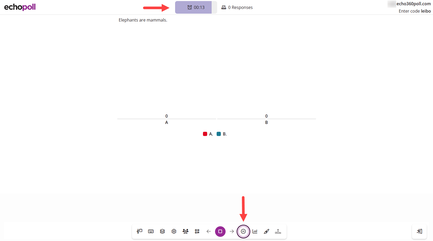 Polling slide open with countdown timer identified as described