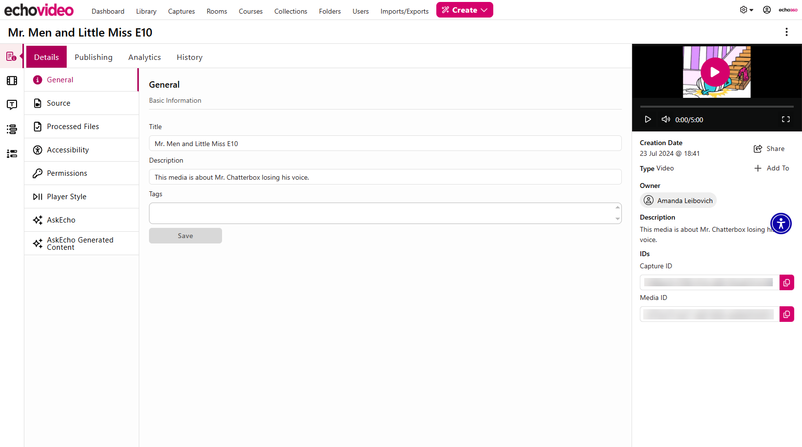 The Details tab of the Media Info tab of the New Media Details Page