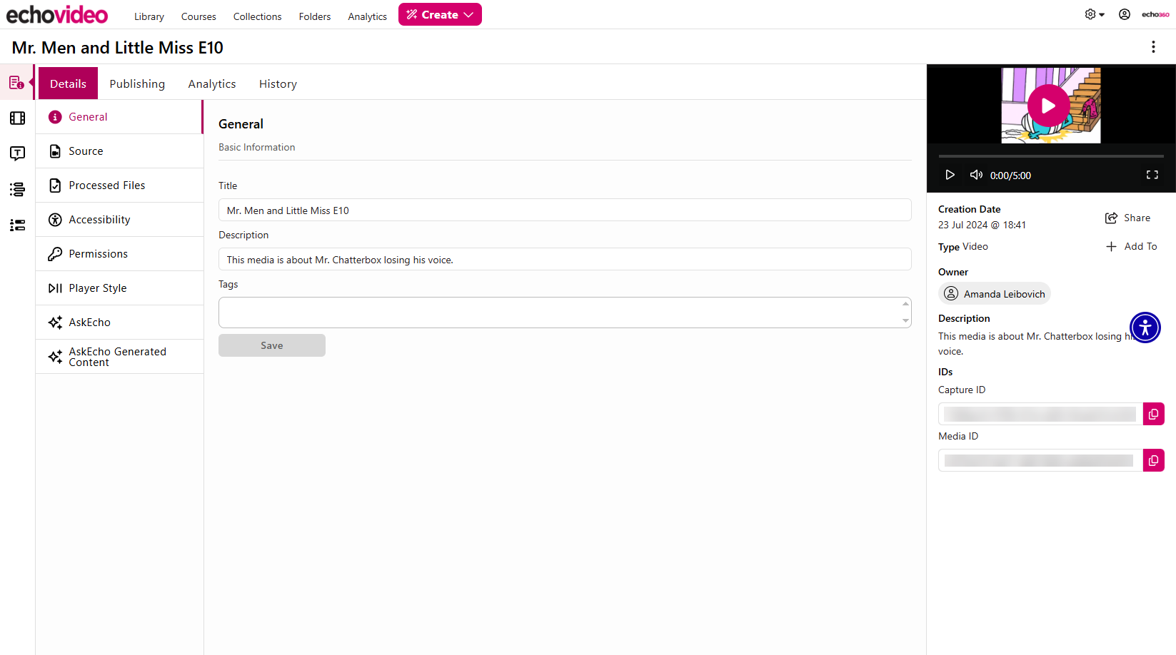 The Details tab of the Media Info tab of the New Media Details Page