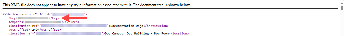 The device.xml is displayed with the MAC address Key identified as described