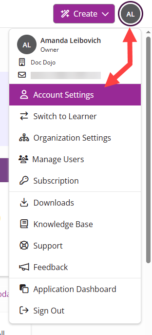 User icon and account settings identified as described