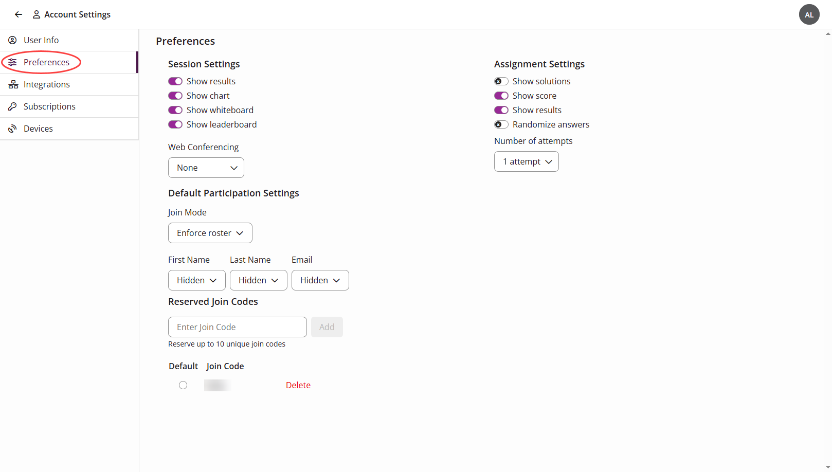Available Preferences identified