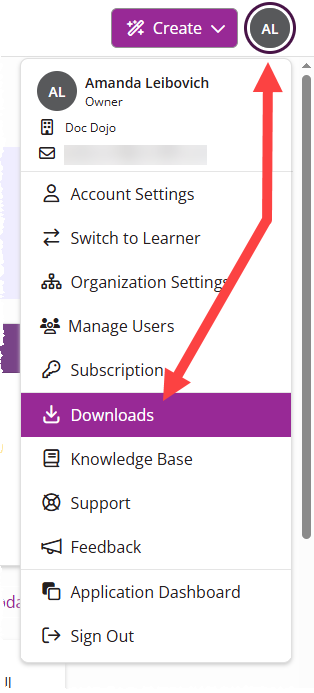 User Icon expanded with Downloads selected as identified