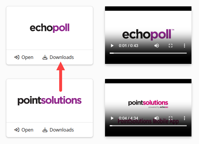The EchoPoll and PointSolutions application selector with the EchoPoll Download link identified as described