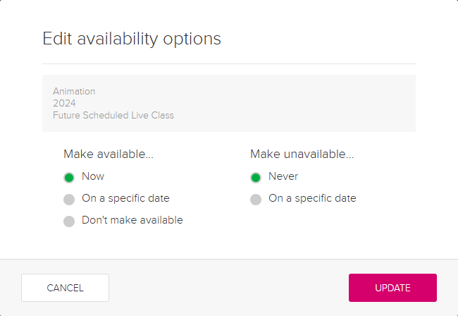 edit availability options dialog box for steps as described