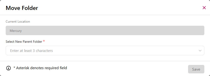 Move Folder Modal is displayed as described