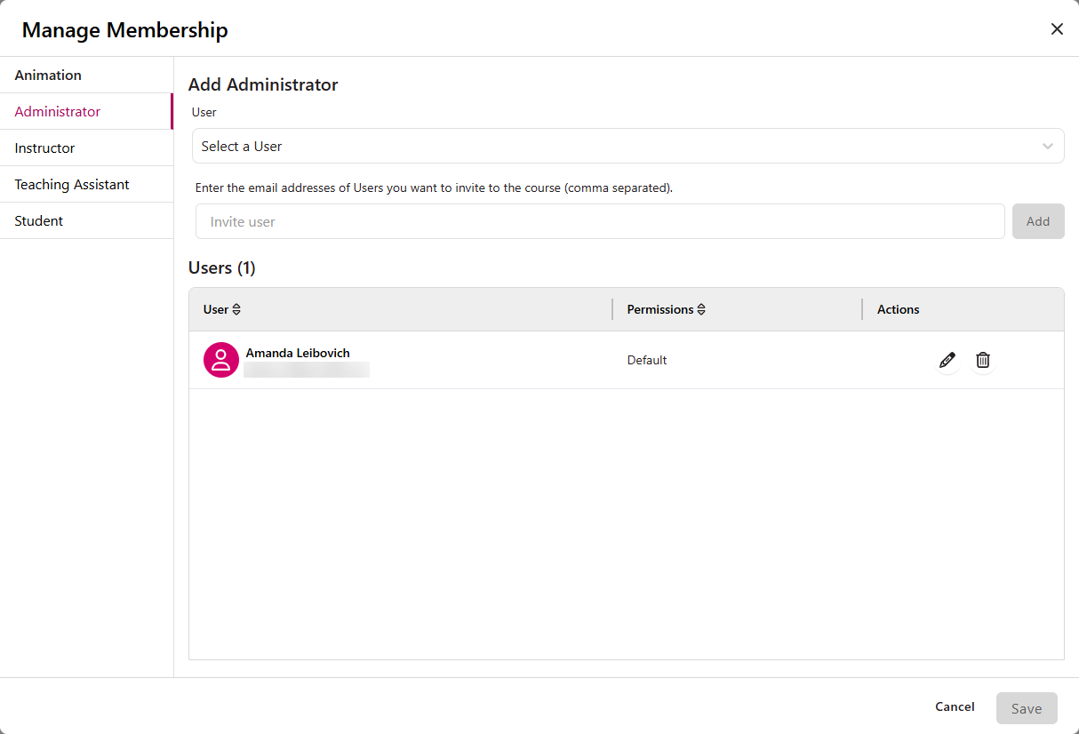 Manage Membership Modal as described