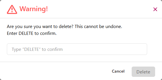 Delete modal open with steps as described