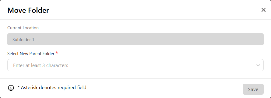 Move Folder Modal is displayed as described