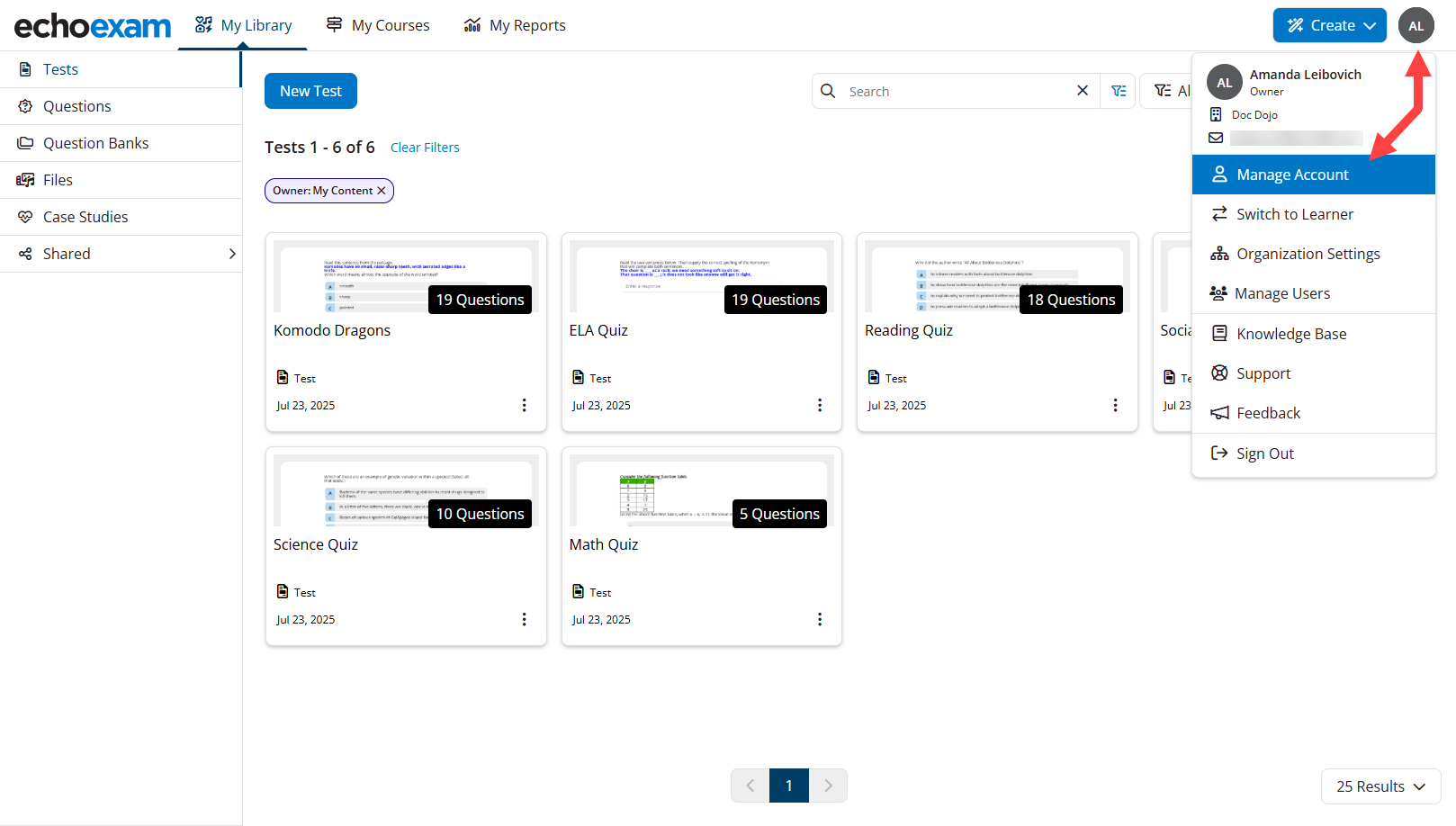 Navigate to Manage Account identified as described