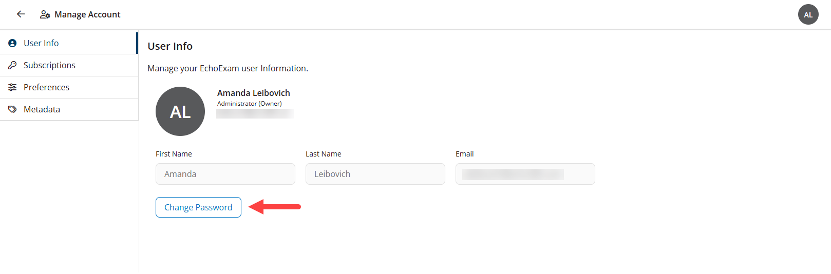 Change Password button identified as described