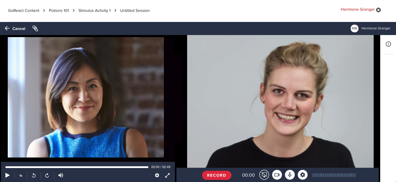 Stimulus video with presenters side by side