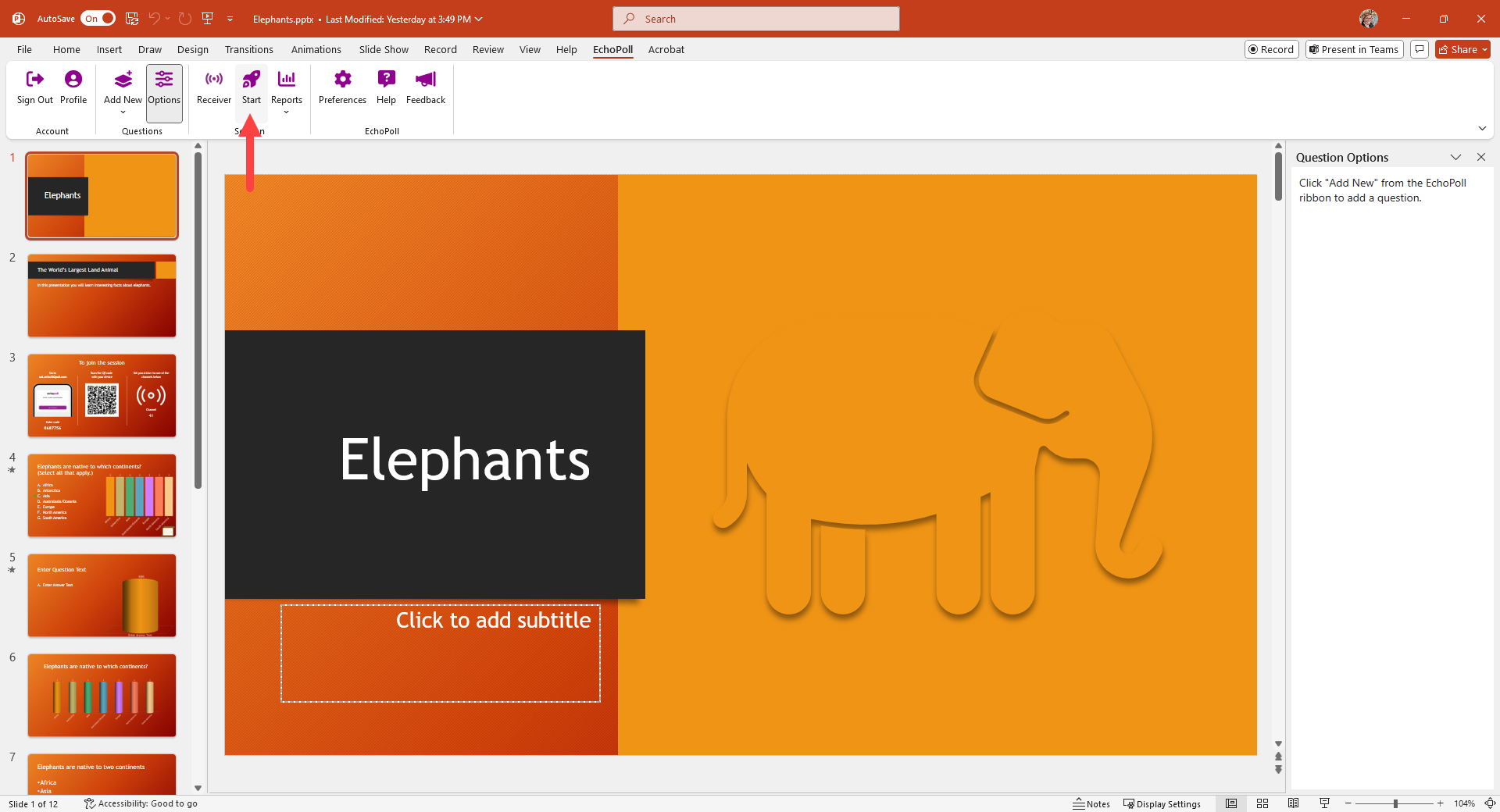 The Start polling button from the Echo Poll Plus PowerPoint toolbar identified as described