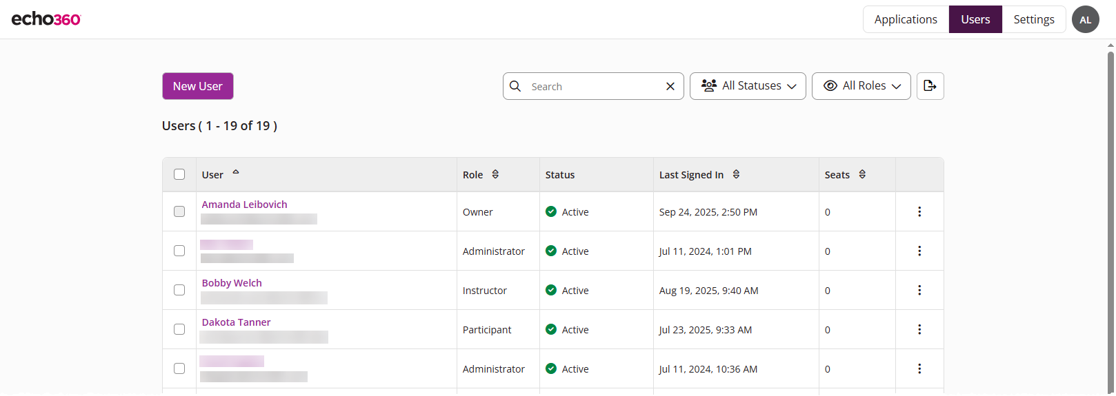 The EchoPoll user management page