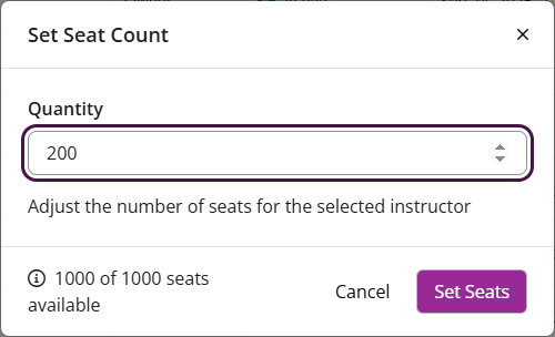 The EchoPoll Set Seat Count modal with a quantity of 200 entered
