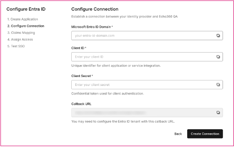 Step 2 Configure Connection of the Configure Entra ID showing the Callback URL as described