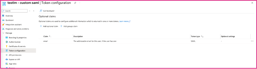 The Azure blade Token configuration for your Entra ID App Registration