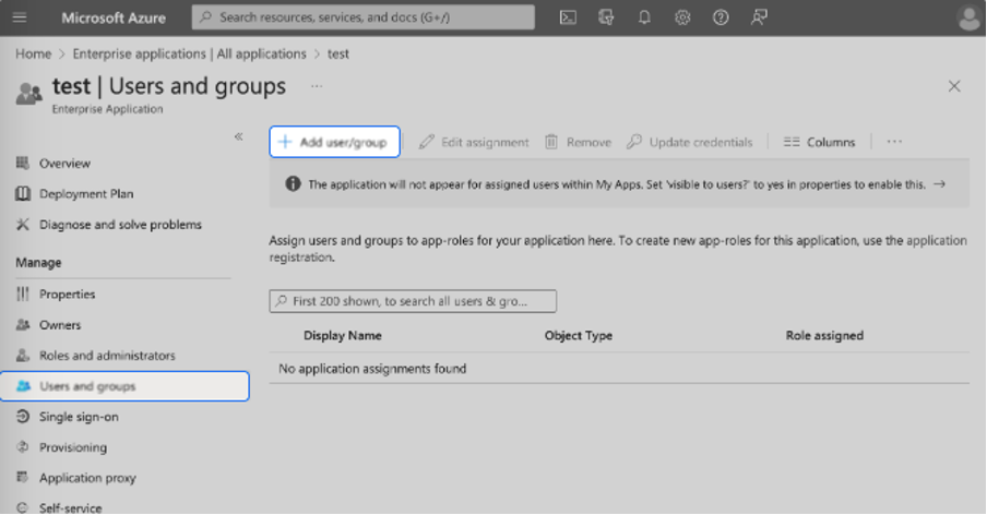 Microsoft Azure Users and groups and +Add user/group highlighted
