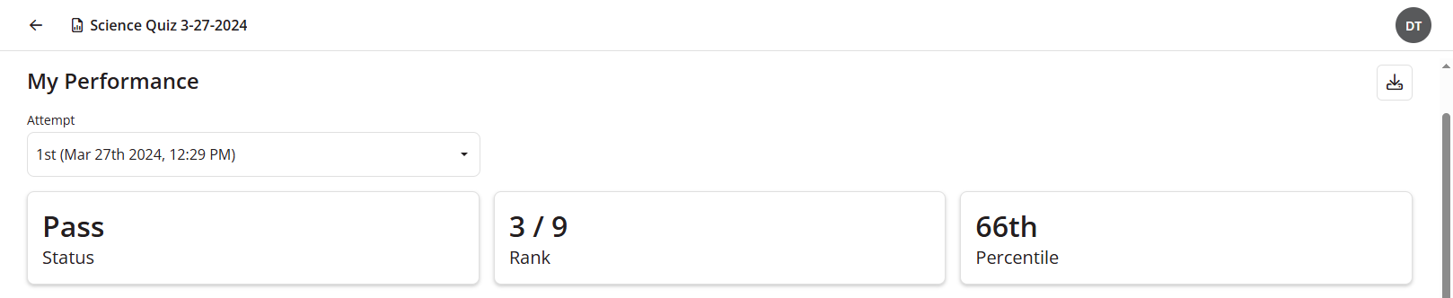 My Performance cards on the Learner Report