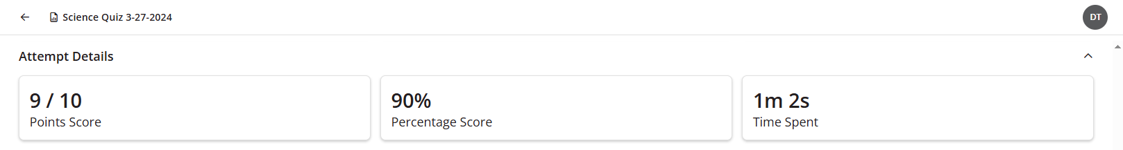 Attempt Details cards on the Learner Report
