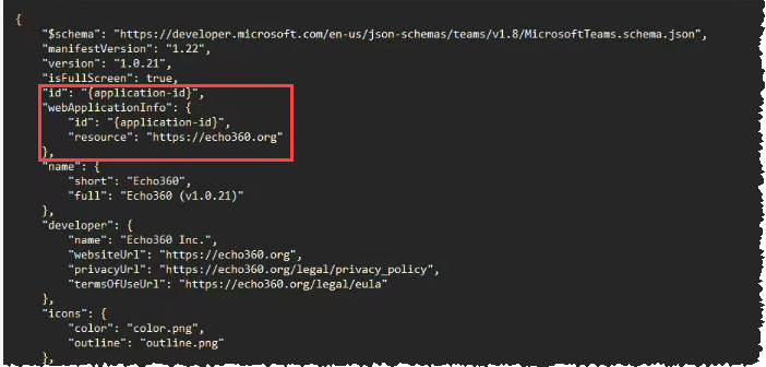 Downloaded manifest file open with fields to edit highlighted as described
