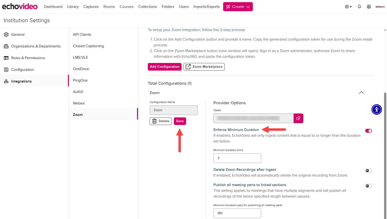 Navigation to Enforce Minimum Duration toggle as described