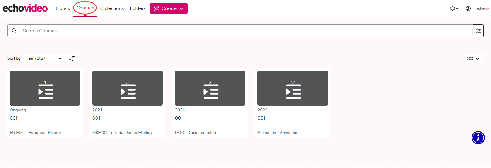 Student Courses Page with the course tab identified