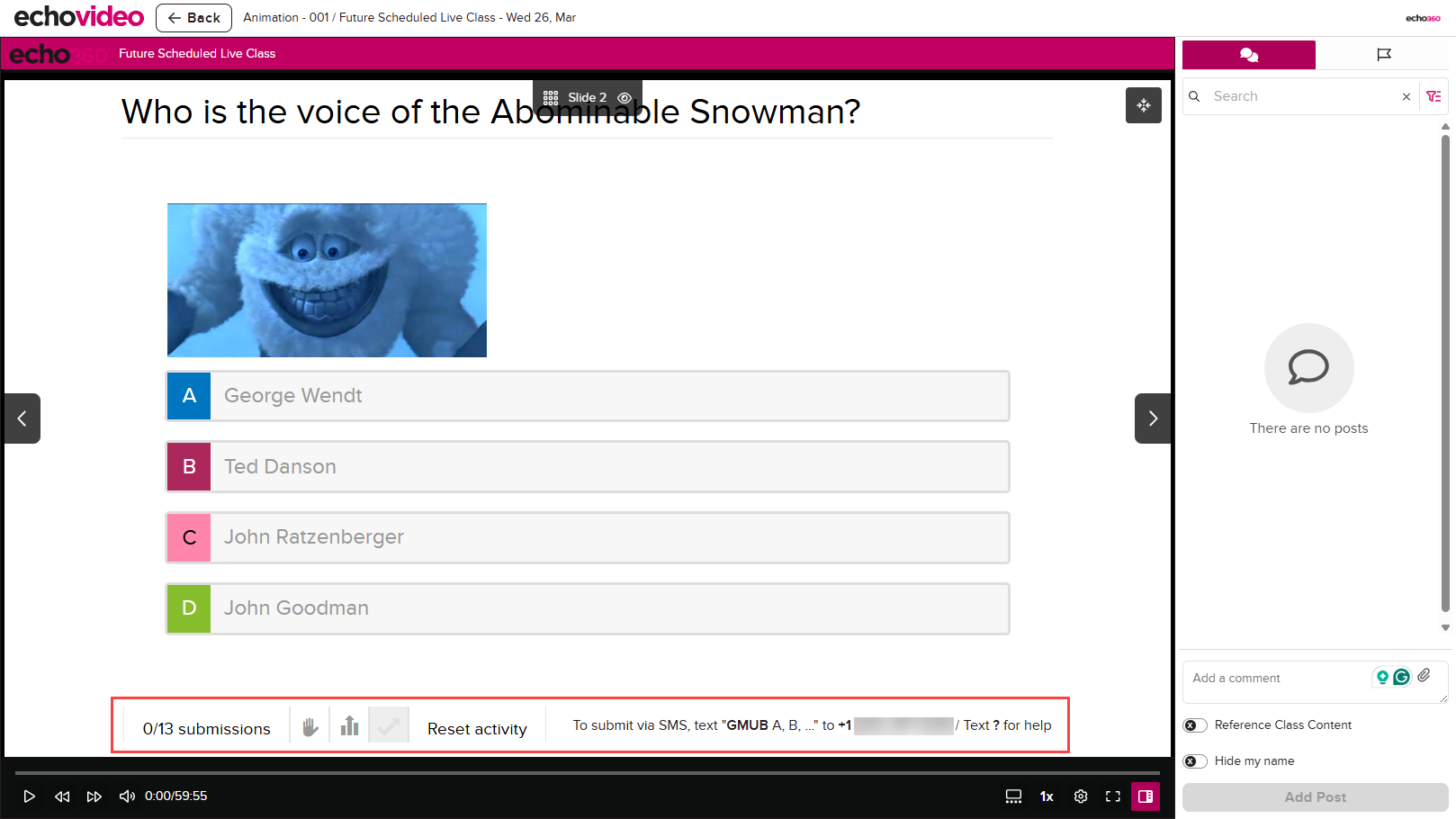 Instructor view of a multiple choice poll with poll results action buttons identified as described