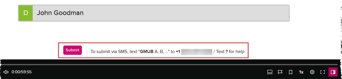 Student SMS response options on a multiple choice poll question