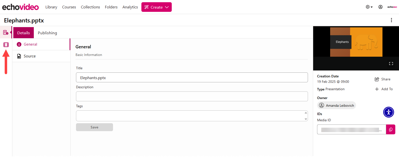 Presentation open with Media Editor tab identified as described