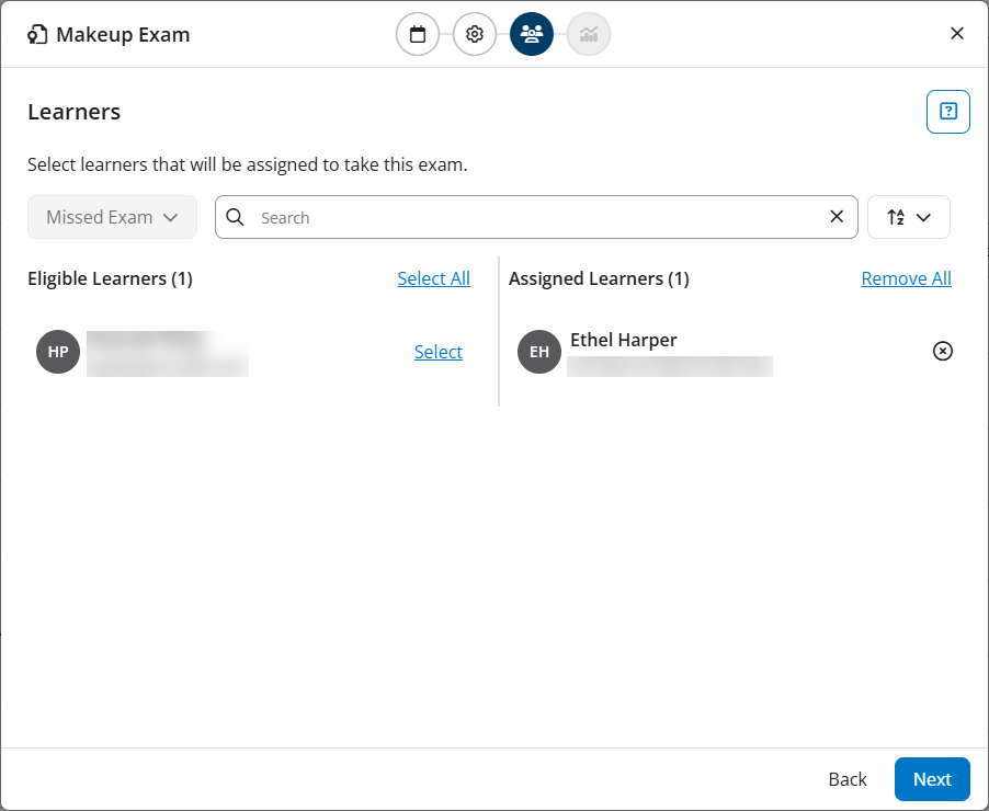 Makeup Exam modal open to Learners