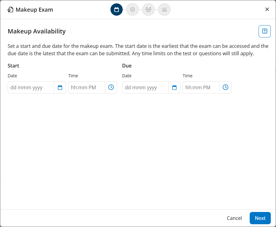 Makeup Exam modal open to Makeup Availability