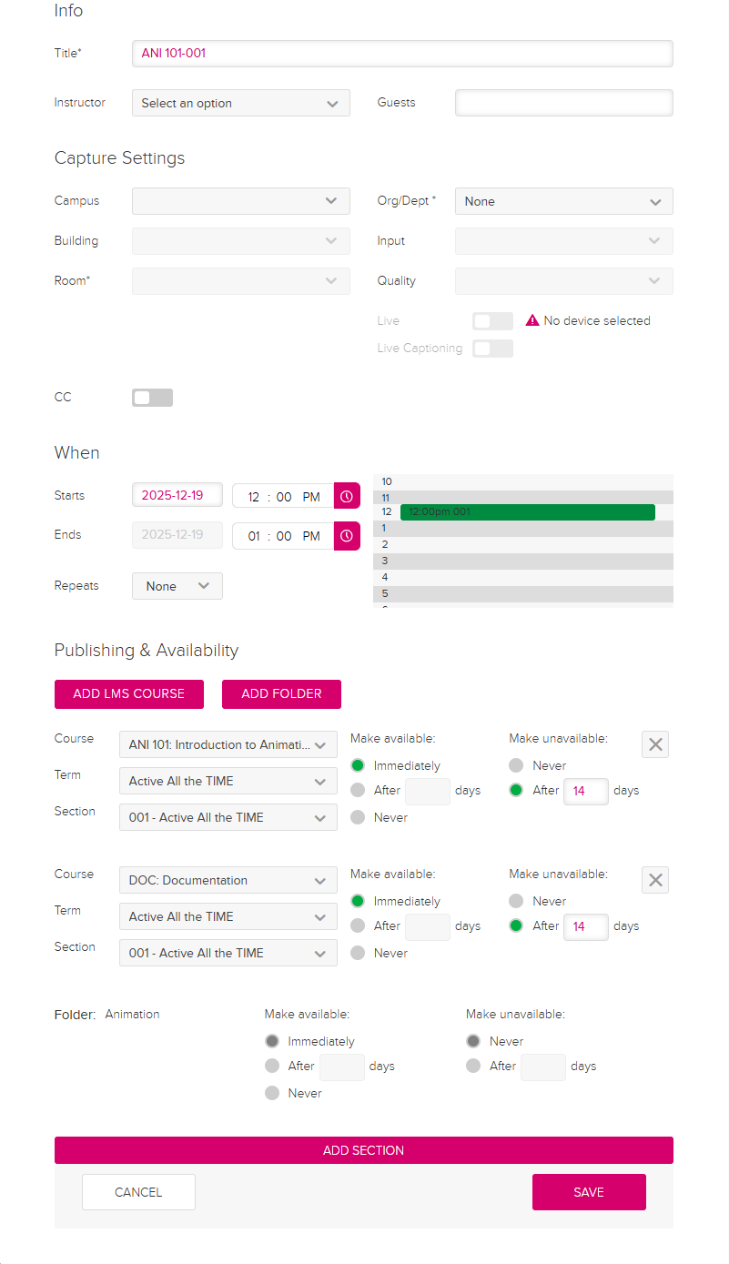 Completed create capture dialog box with all entries shown and completed as described