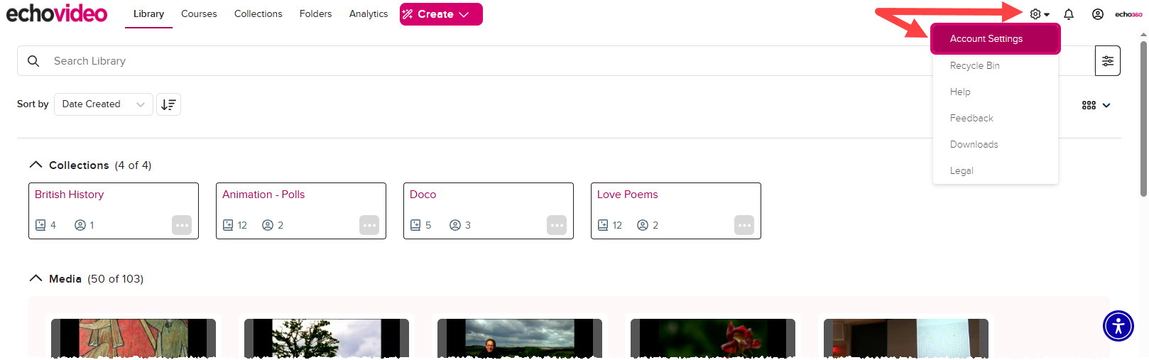 Instructor Settings open and Account Settings identified