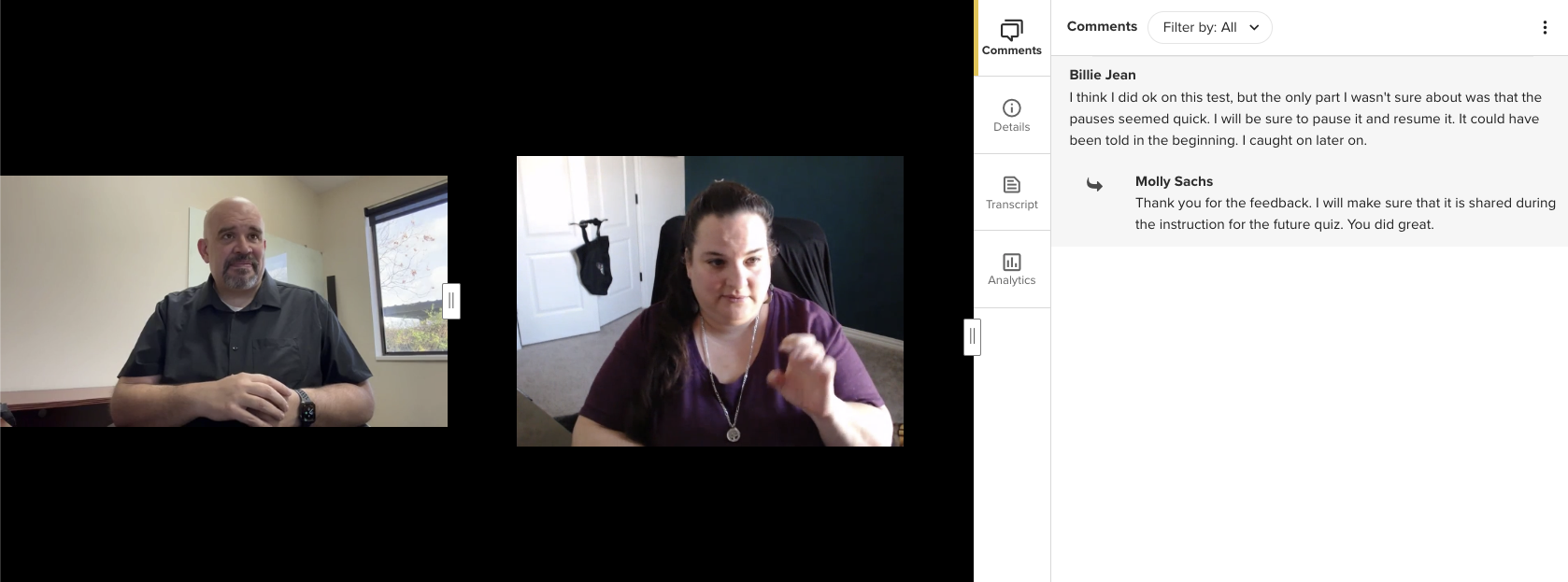 Instructor review of a Stimulus activity